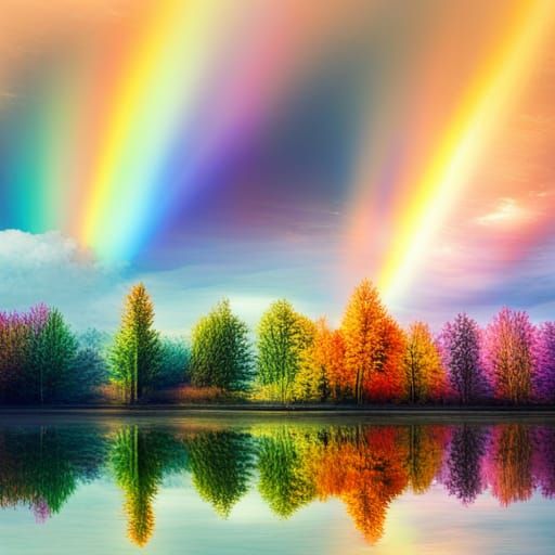 Vibrant Rainbow Reflecting on Mirrored Oil Lake