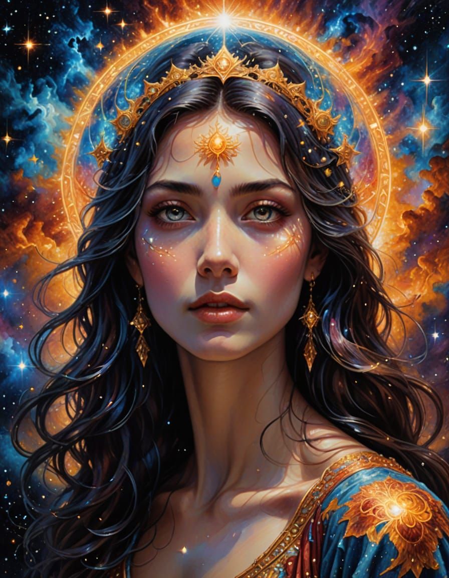 Ethereal Cosmic Being in Vibrant Oil Painting