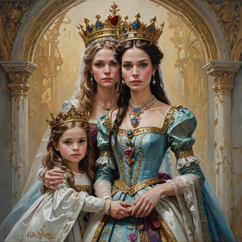 Queen and Princess Portrait in Oil Paint