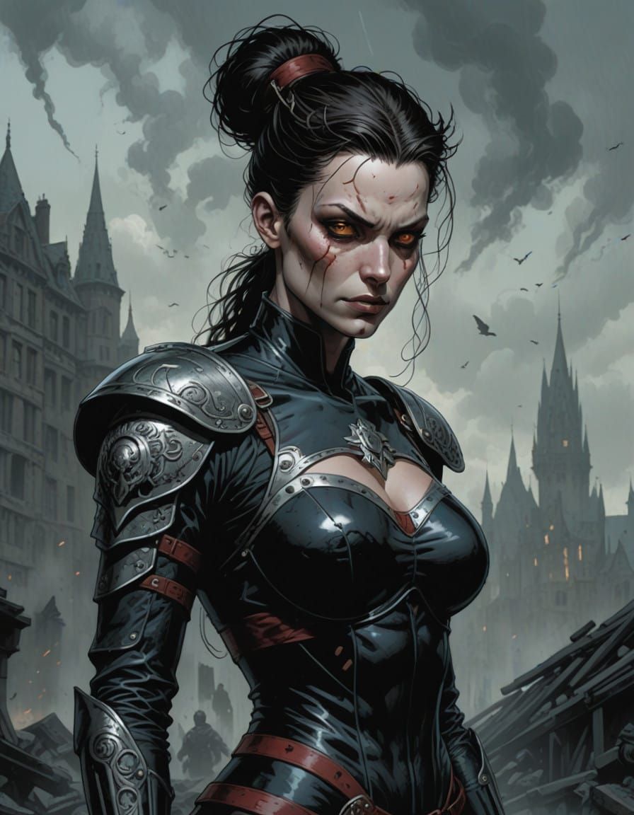 Warrior Goddess in Dark Leather Armor