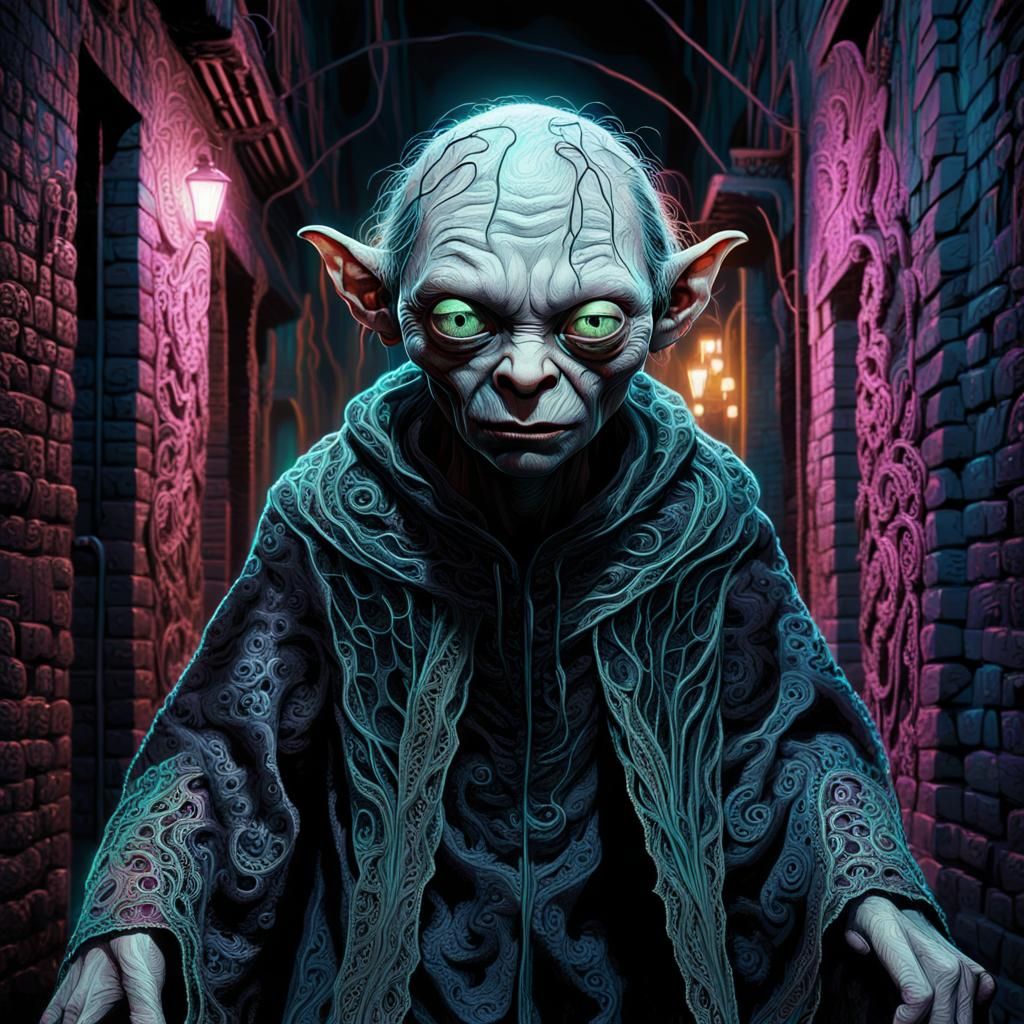 Gollum in Neon Alleyway: a Digital Masterpiece