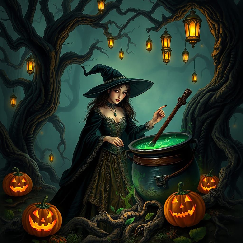 Mysterious Asian Sorceress in Dark Victorian Gown