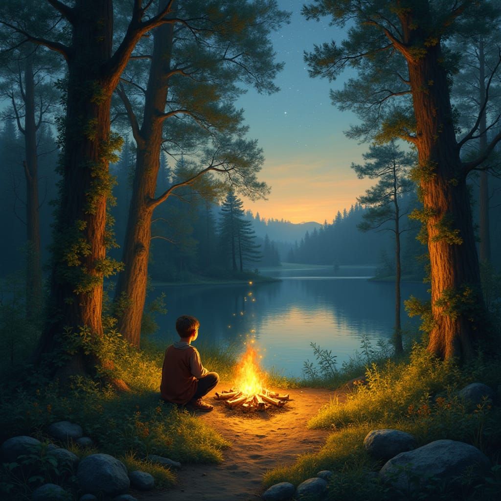 Whimsical Dusk in an Enchanted Glade, Romantic Fantasy Art