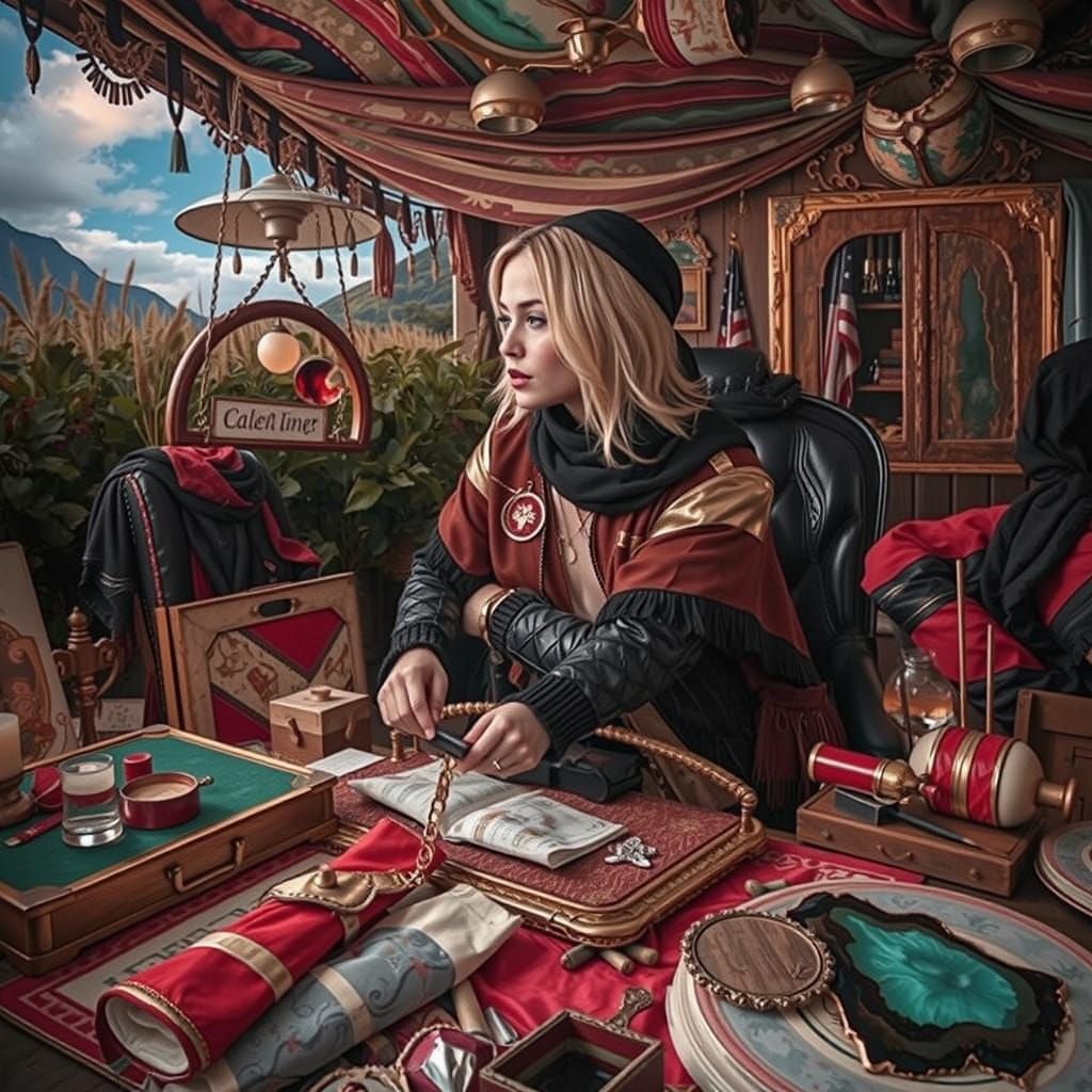 Maximalist Abstract Art with Metallic and Gemstone Textures