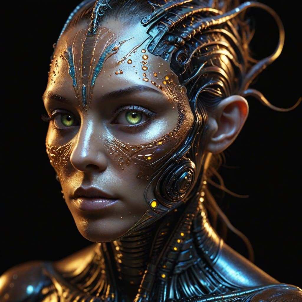 Biopunk Portrait: Organic Meets Metallic Symbiont