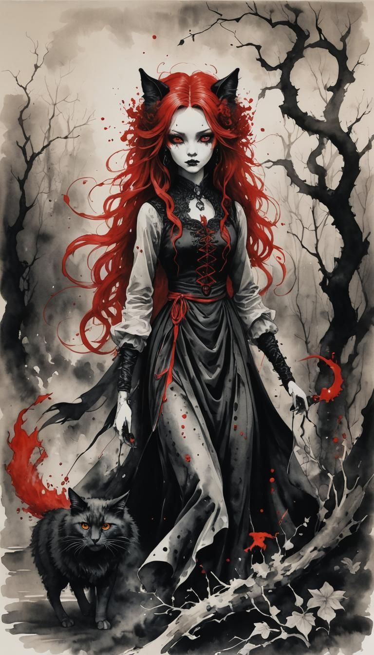 Banshee Transformation into Kitty: Surreal Ink Painting