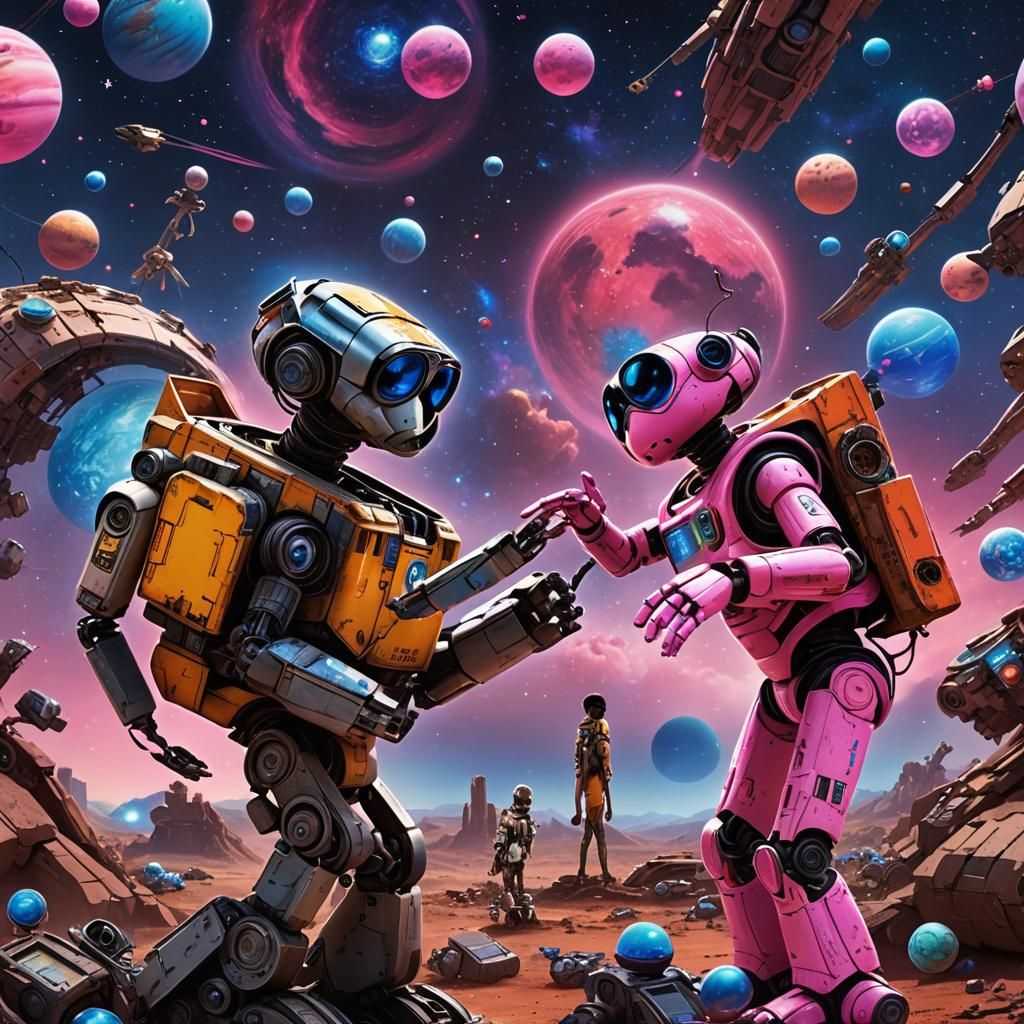 Wall-E and Eva as Humans in Space