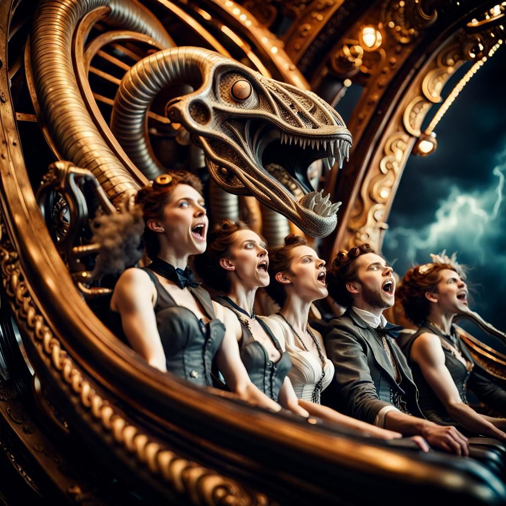 Steampunk Rollercoaster with Screaming Alien Passengers