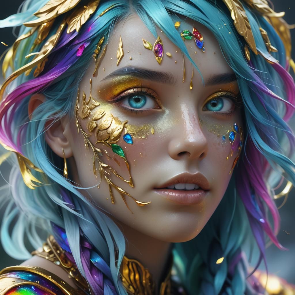 Woman with Rainbow Hair: Detailed Digital Art