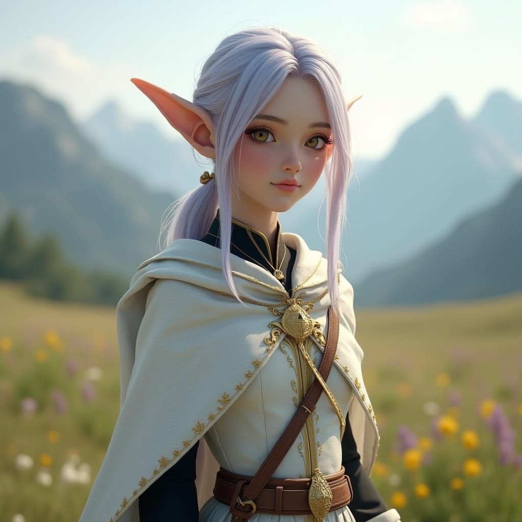 Photorealistic Portrait of an Elf in Fantasy Meadow