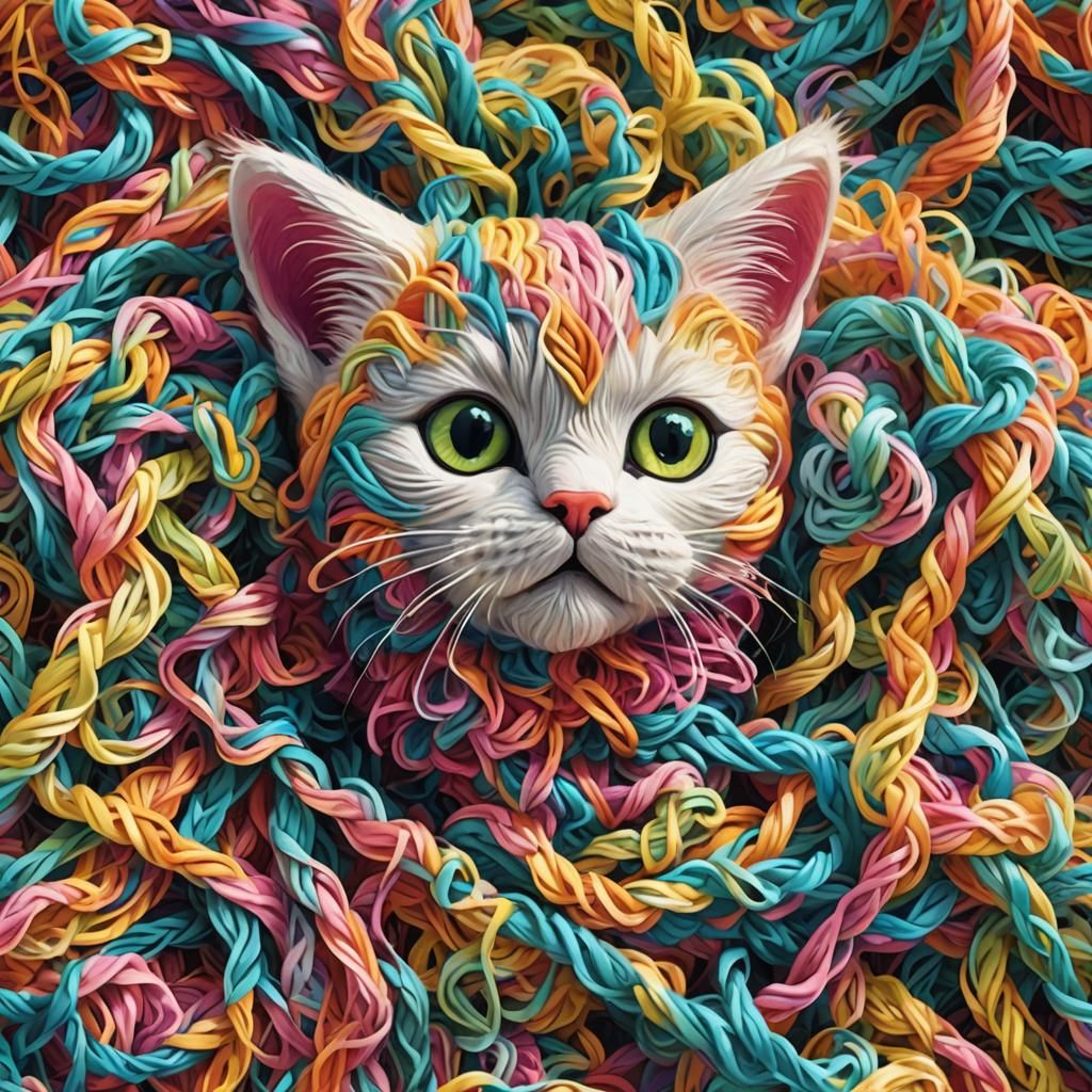 Yarn Kitten: Vibrant Macro Digital Art