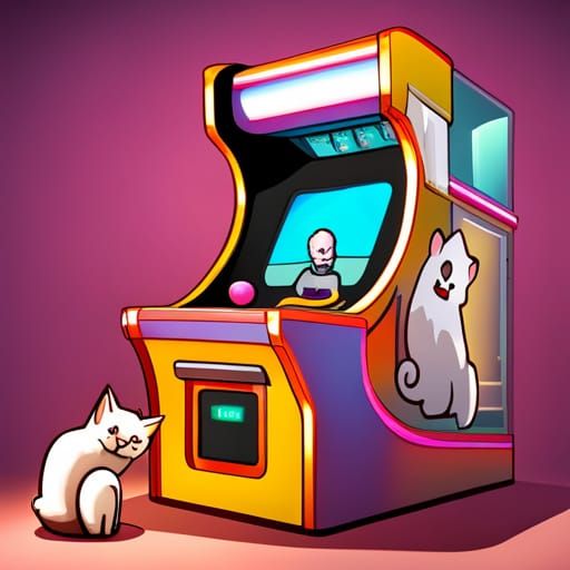 Cat-Themed Arcade Machine in Bright 3D Cartoon Style