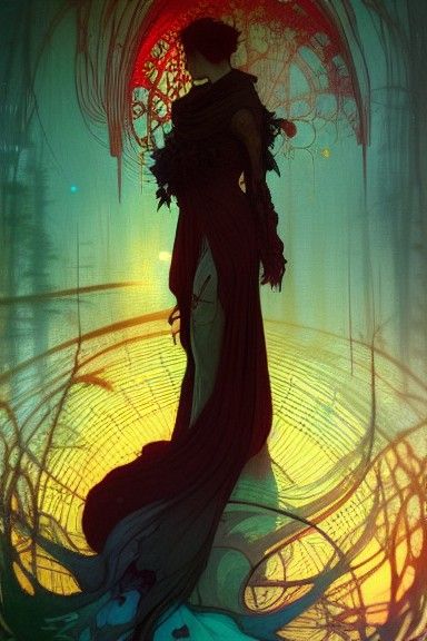 Emotional Cataclysm with Dripping Blood in Art Nouveau Style