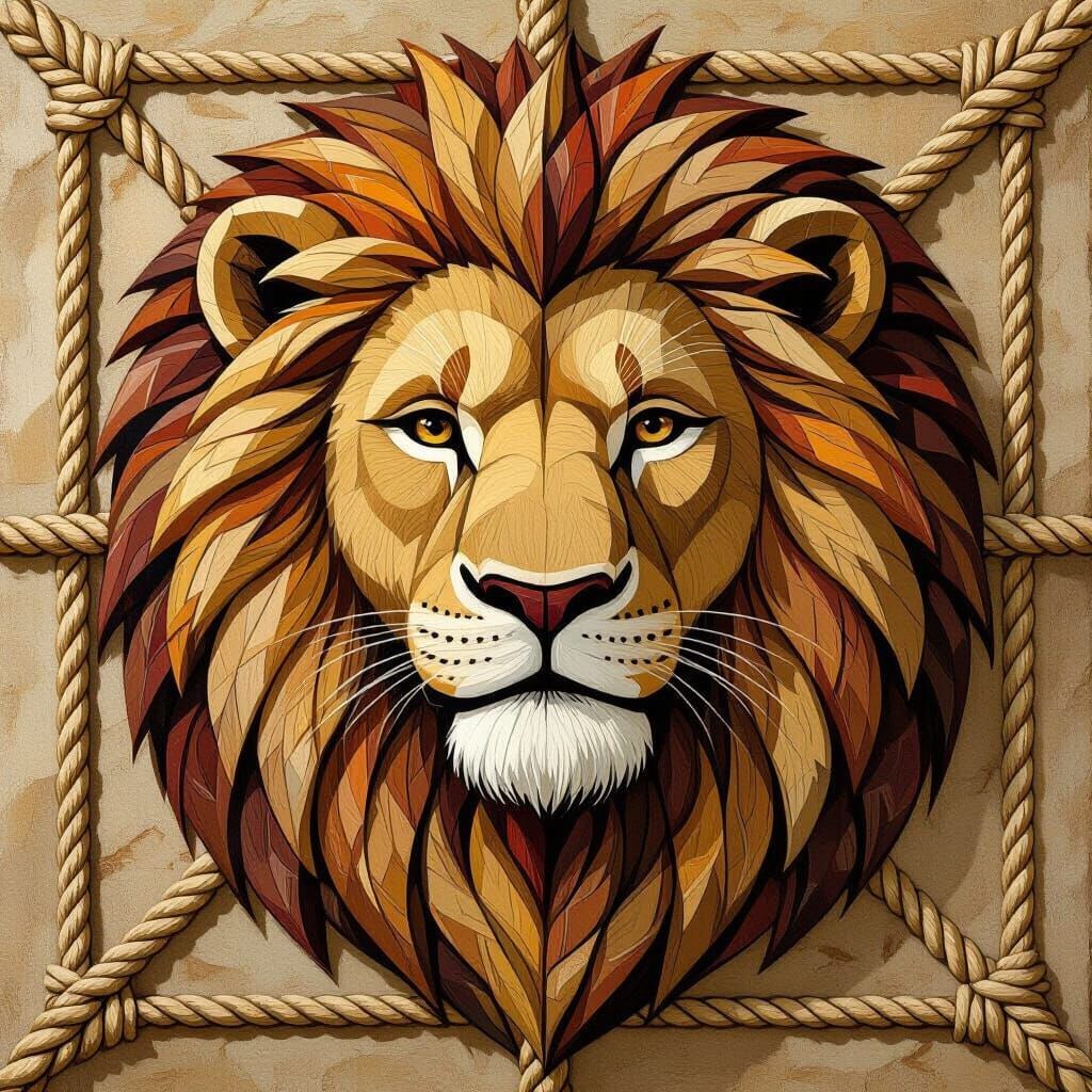 Majestic Lion Rope Art in Folk Style