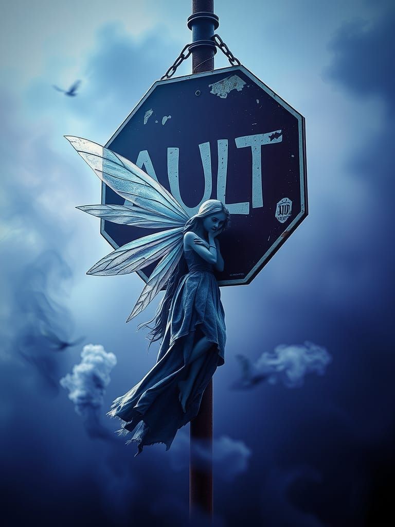 Mystical Fairy Chained to Abstract Stop Sign