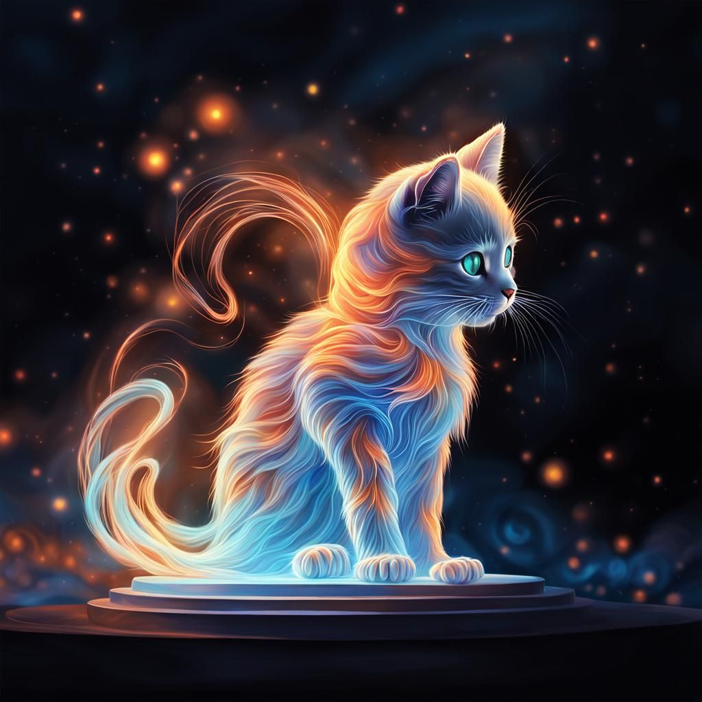 Luminous Kitten Fantasy Illustration in Digital Painting Sty...