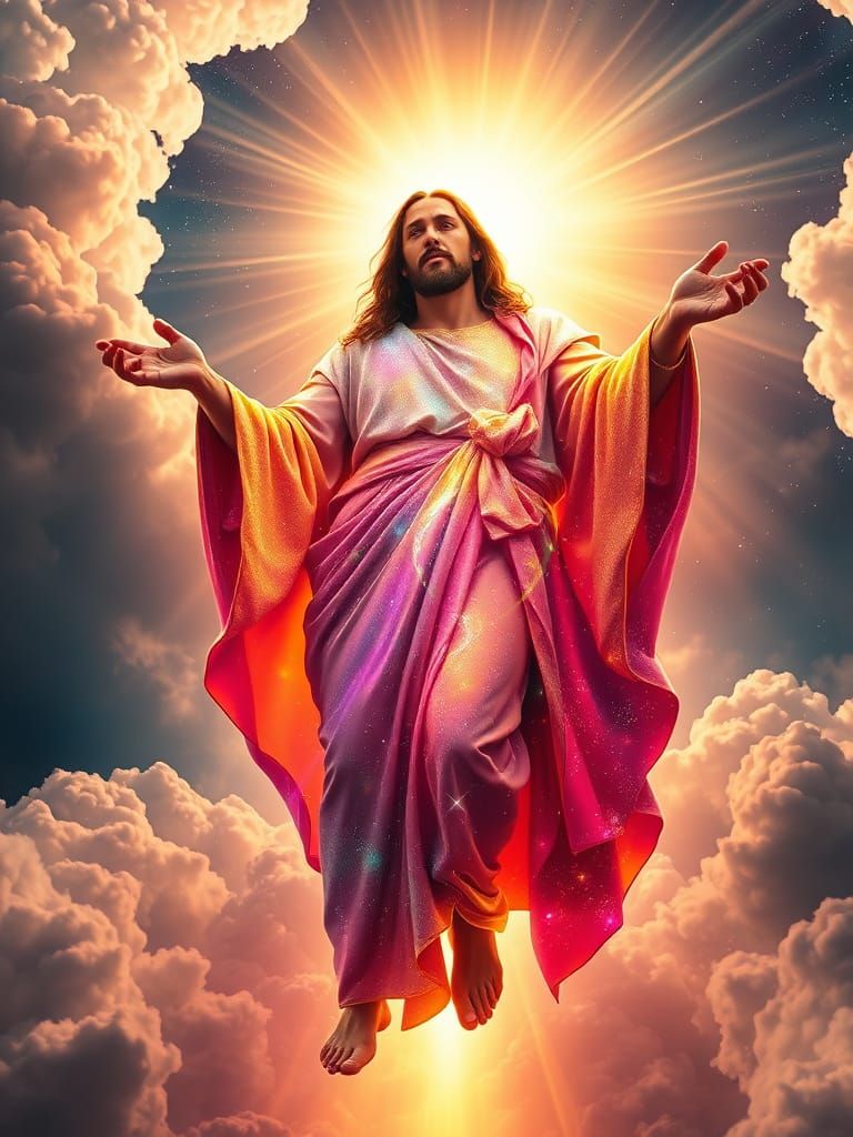 Jesus Ascending in Cosmic Robes with Radiant Halo