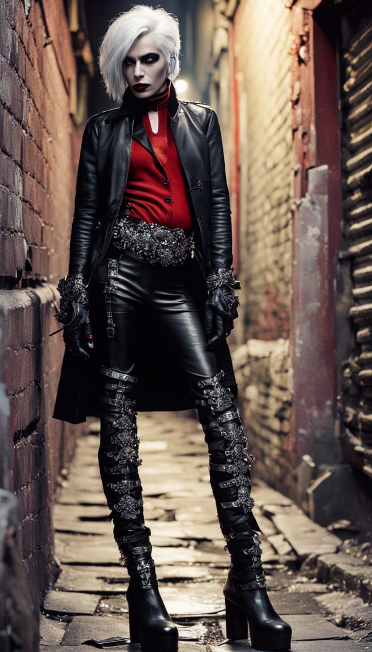 Vampire Woman in Abandoned Alleyway, Gothic Fashion