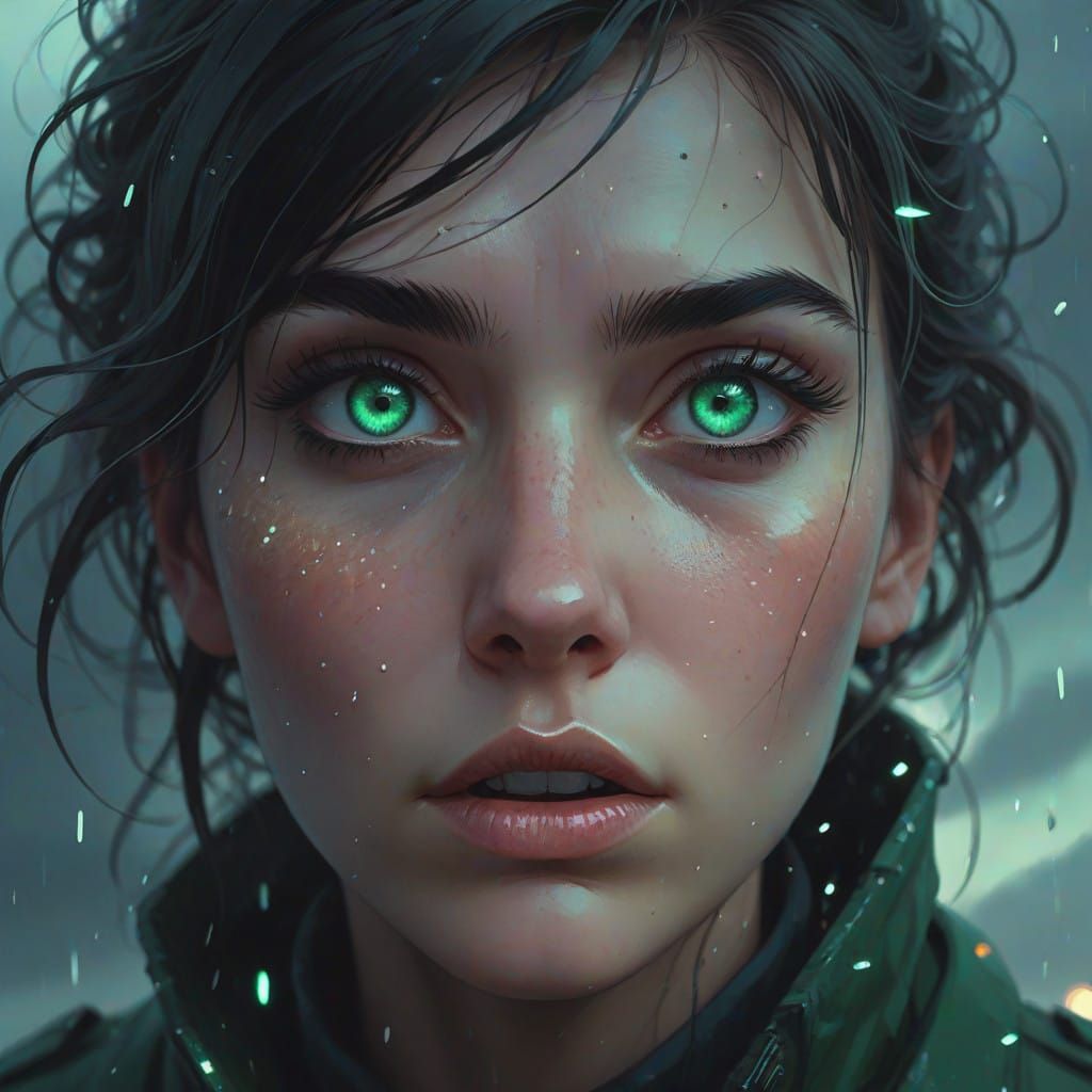 Ethereal Goddess with Turbulent Thunderstorm Eyes