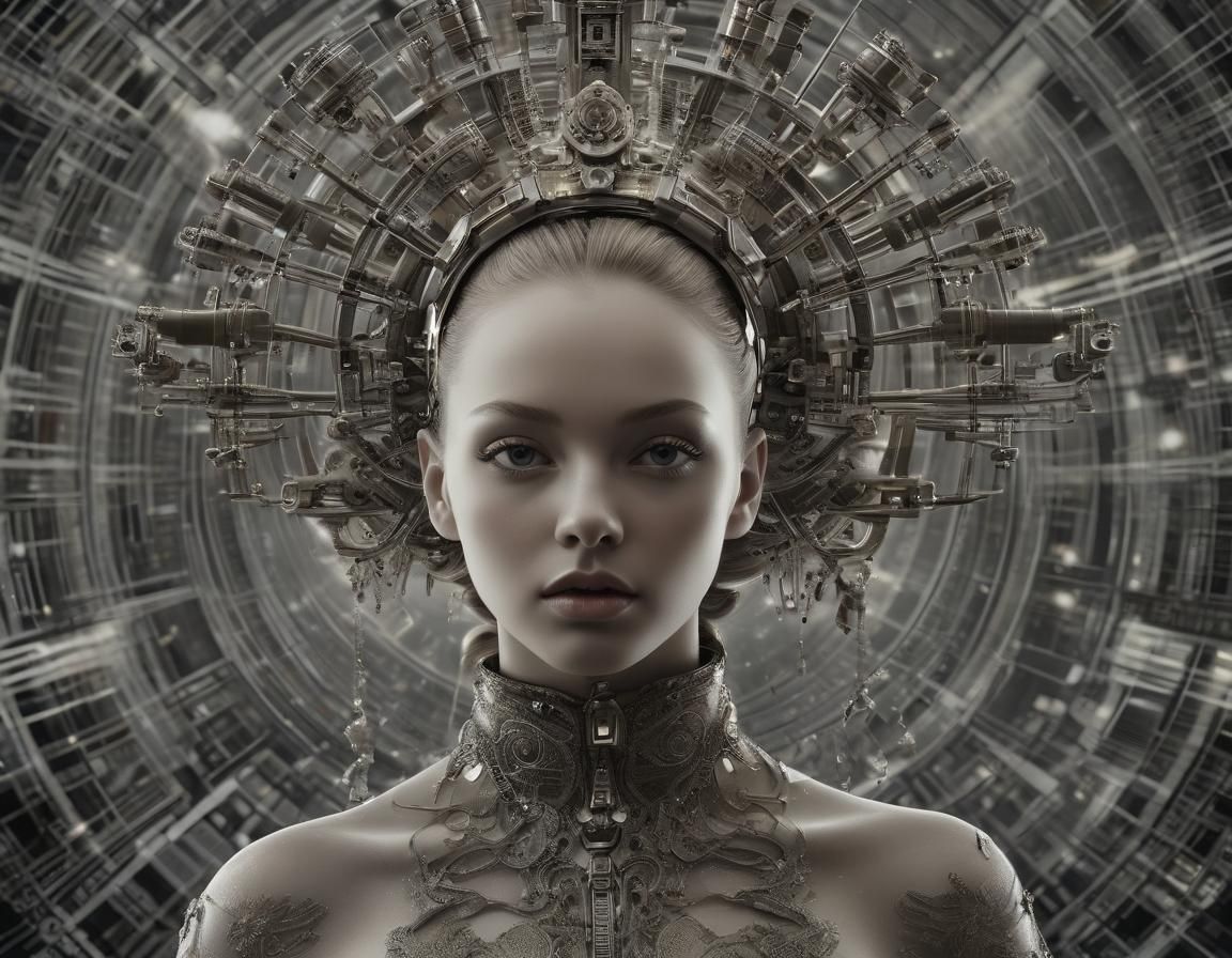 Ethereal Steamfunk Goddess in Soft Holoportrait