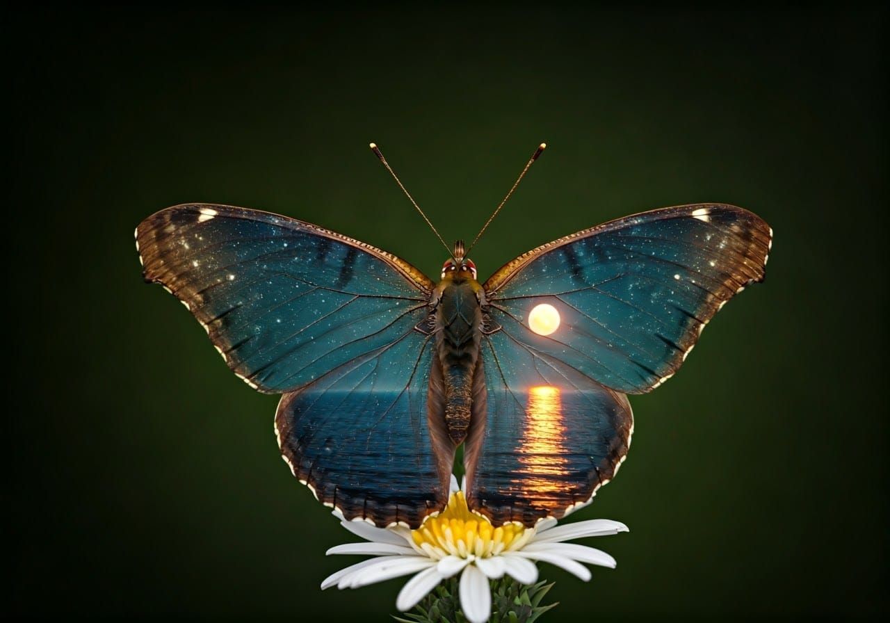 Surreal Butterfly in Moonlit Ocean
