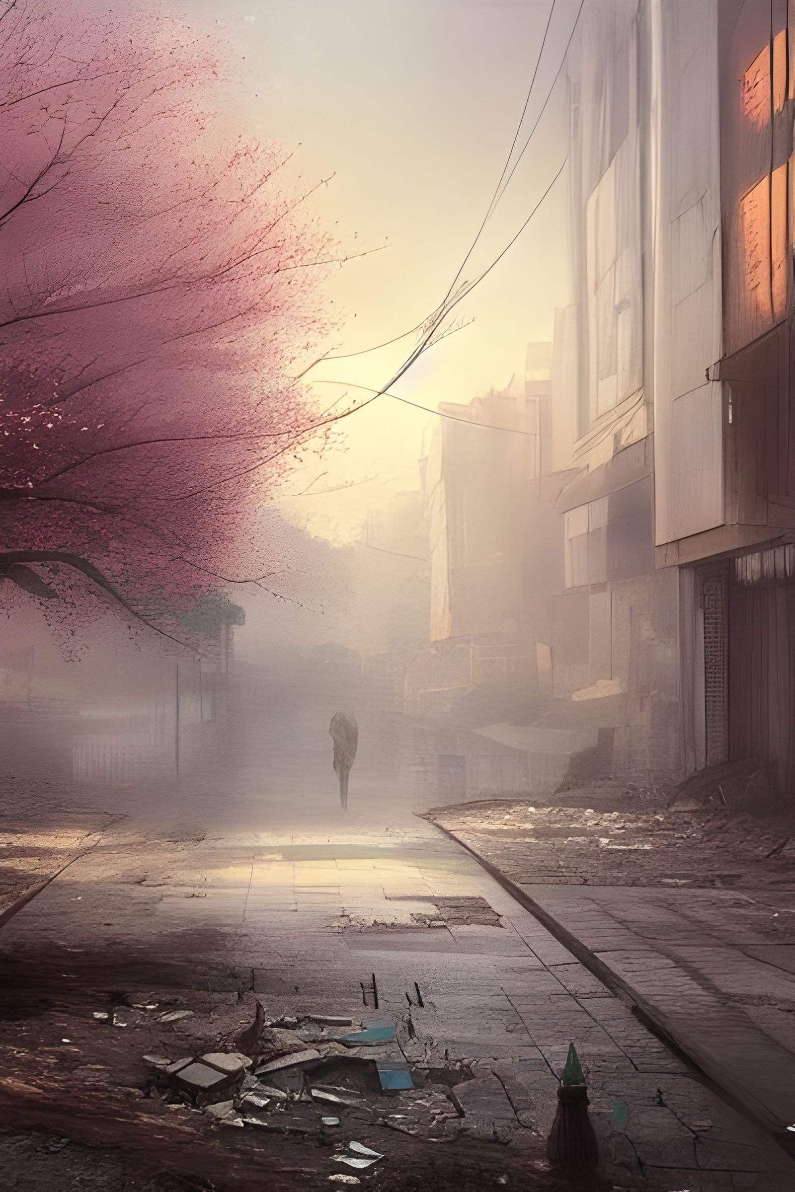 Post-Apocalyptic Cherry Blossom Tree Painting