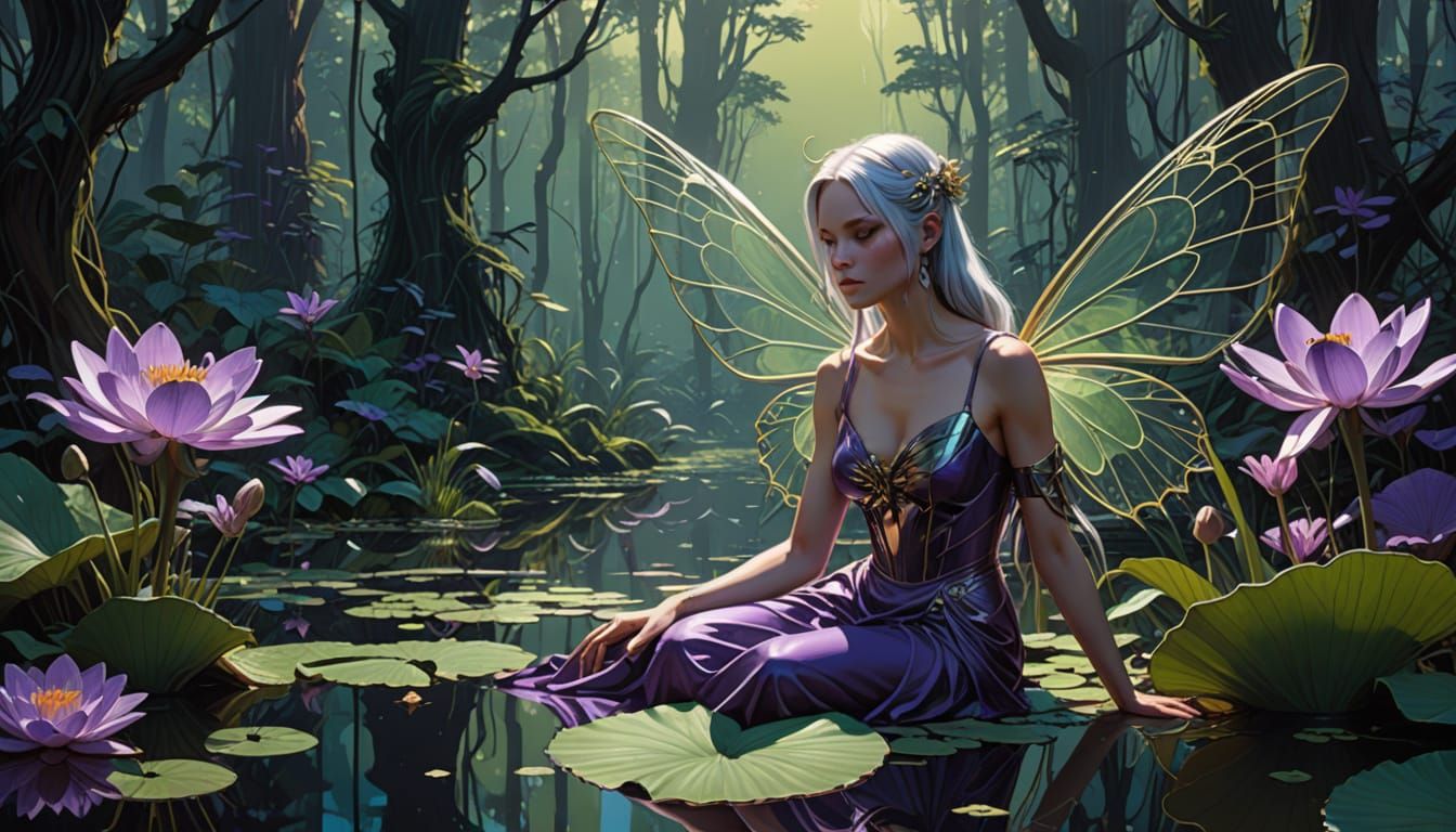 Moonlit Fairy in Mechanical Mushroom Swamp