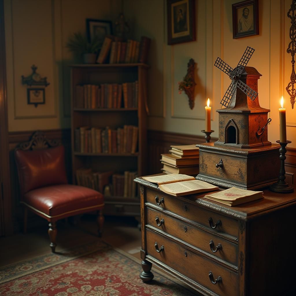 Whimsical Windmill Music Box in Cozy Bedroom