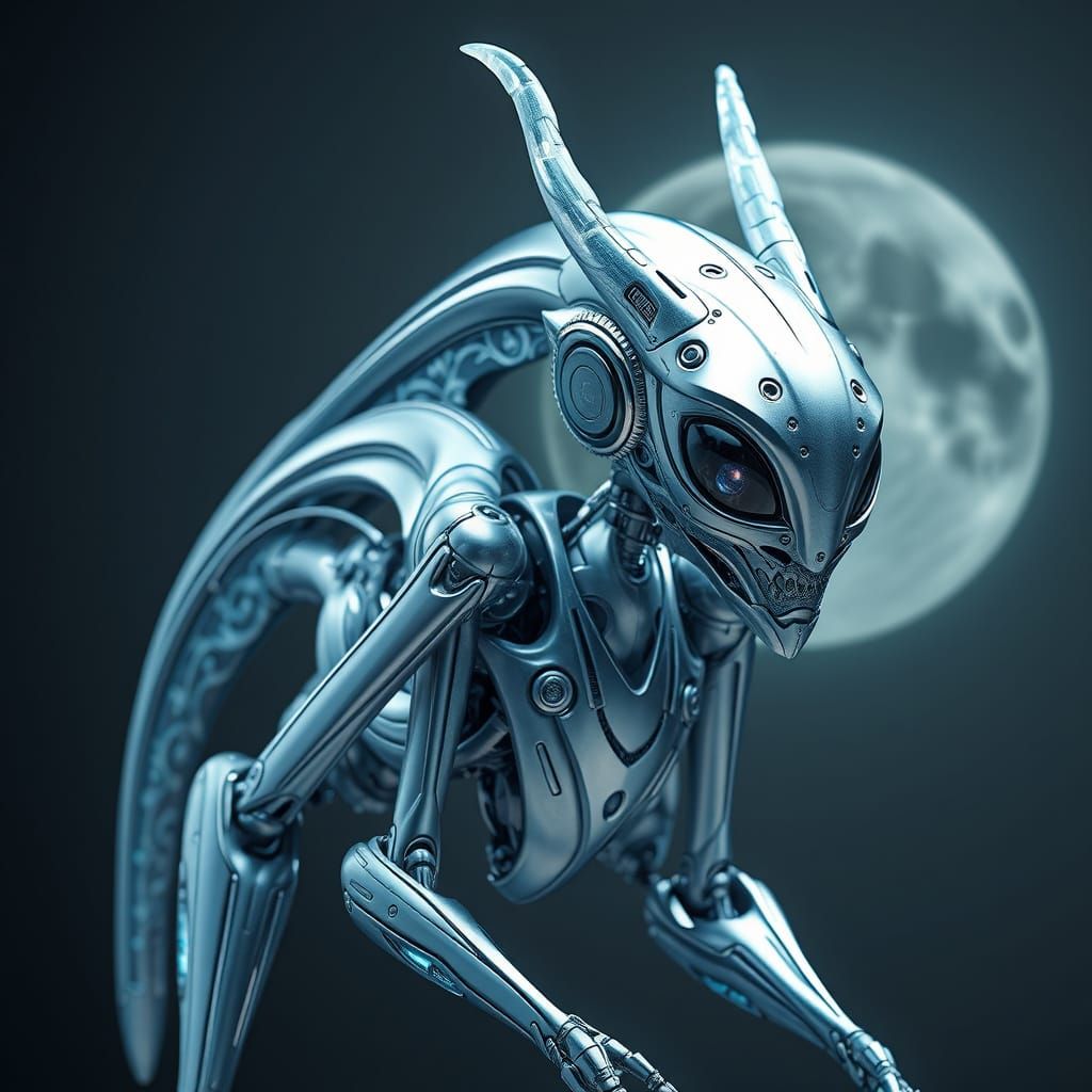 Sleek, Metallic Alien-Robot Hybrid with Iridescent Patterns ...