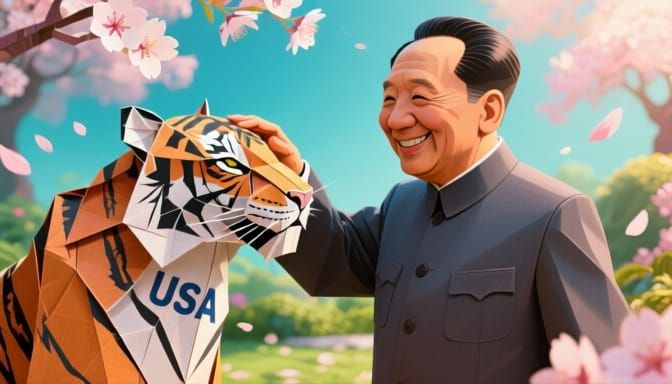 Mao Zedong and Origami Paper Tiger, James Jean Style