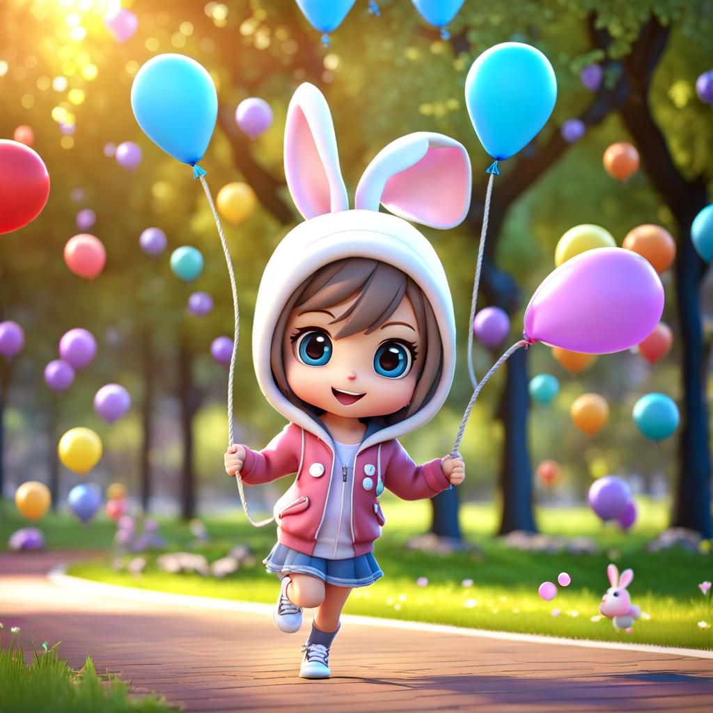 Adorable Girl Skipping Rope in Anime Style