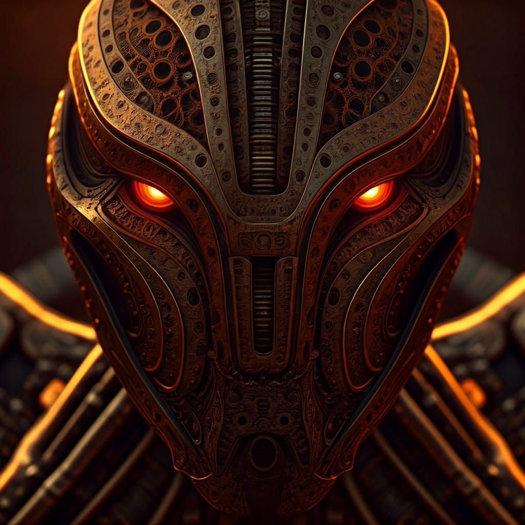 Mechanical Centaur with Fiery Eyes in Industrial Futurism