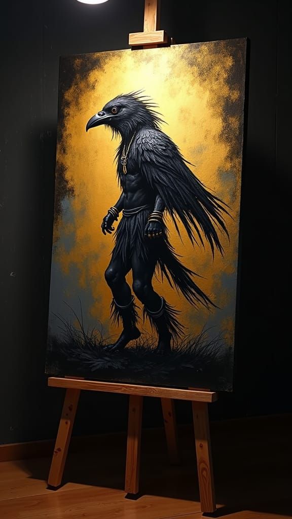 Native American Dancer Shaman in Gold Regalia