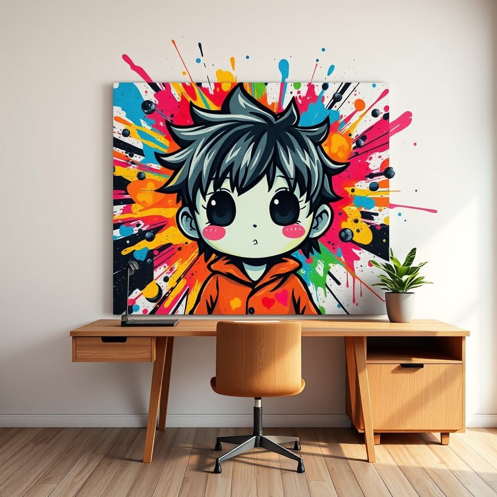 Kawaii Person in Vibrant Graffiti Art Style