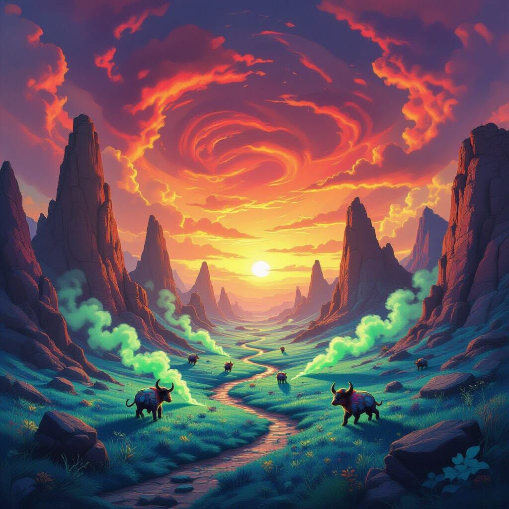 Alien Landscape with Multicolored Rock Spires