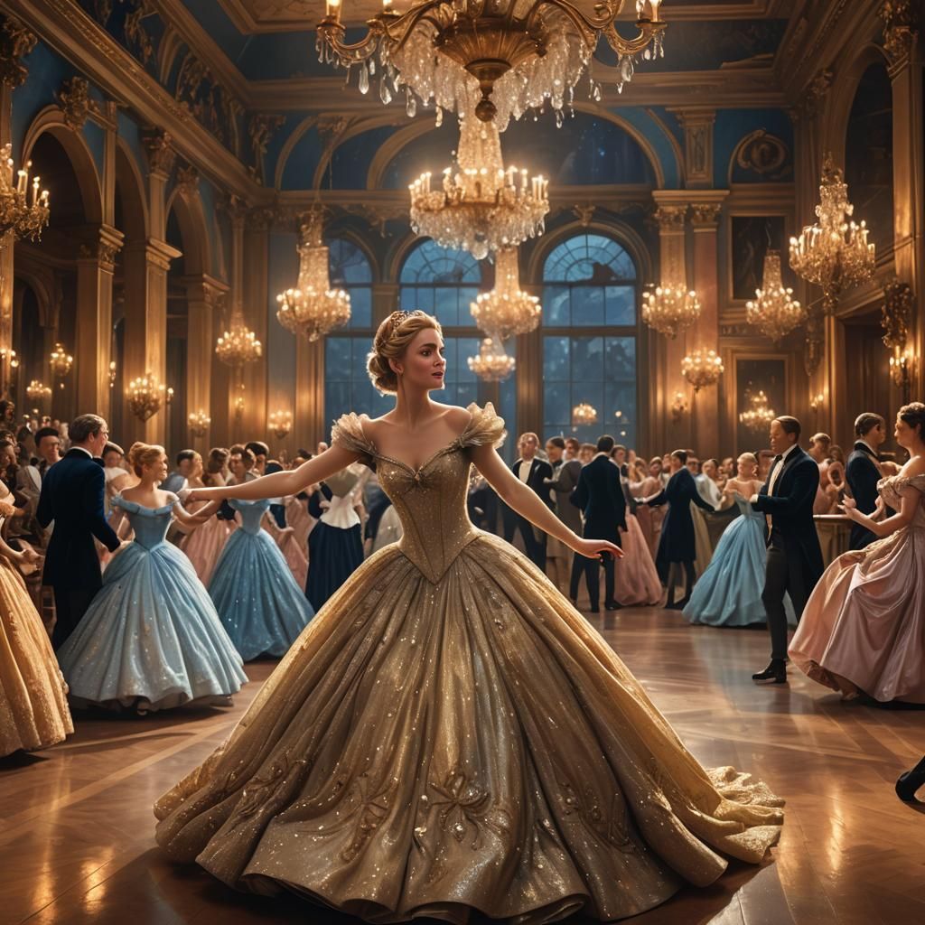 Cinderella Dancing at the Ball: Hyperrealistic Concept Art