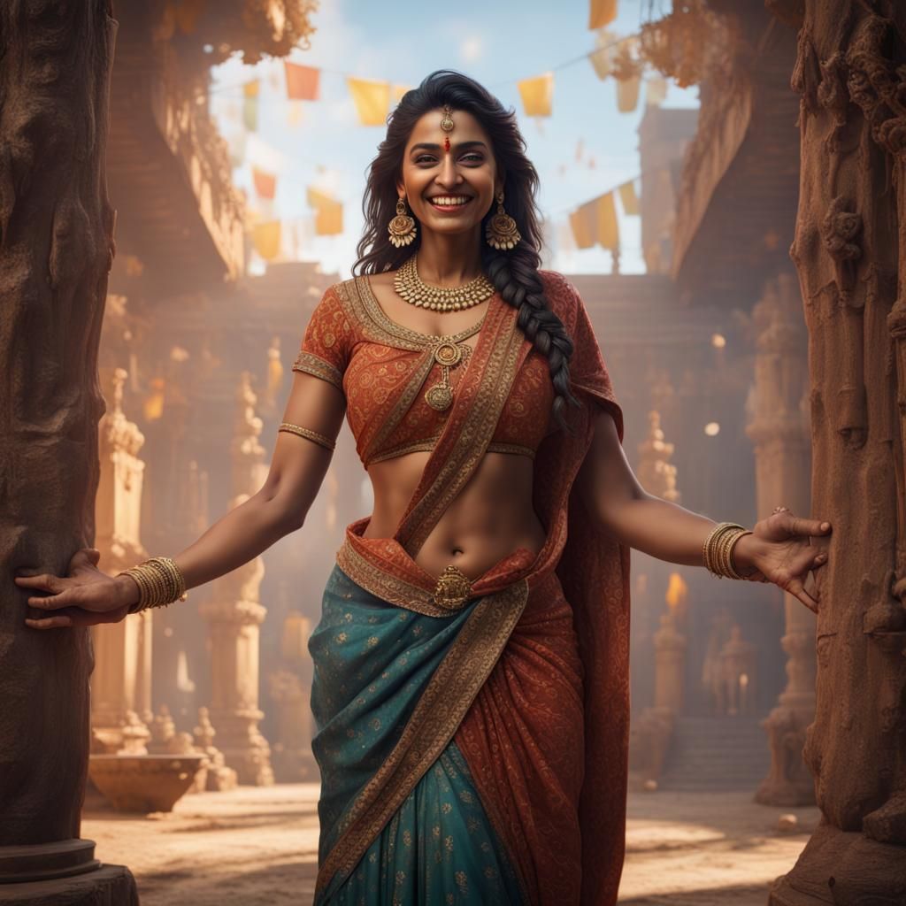 Hyperrealistic Indian Woman Portrait in Detailed Matte Paint...