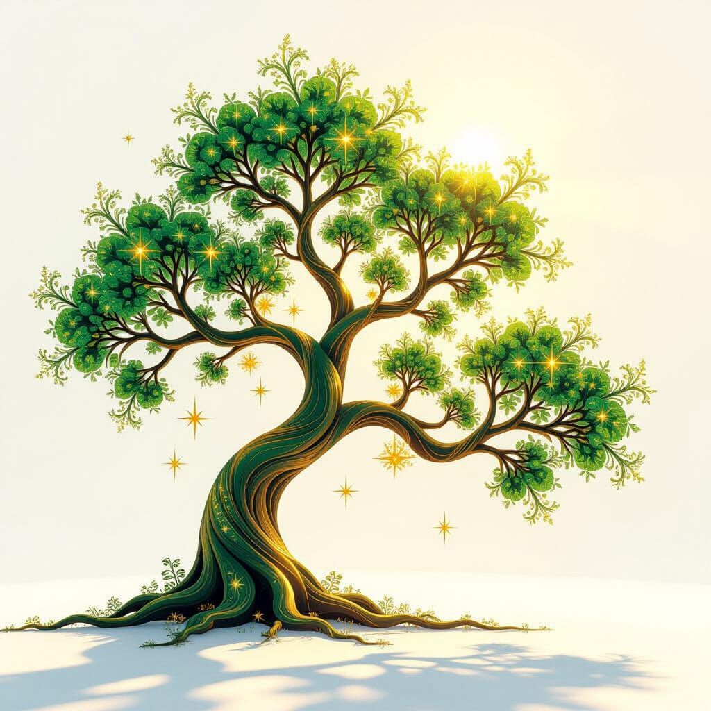 Majestic Fractal Tree with Gold Sparks