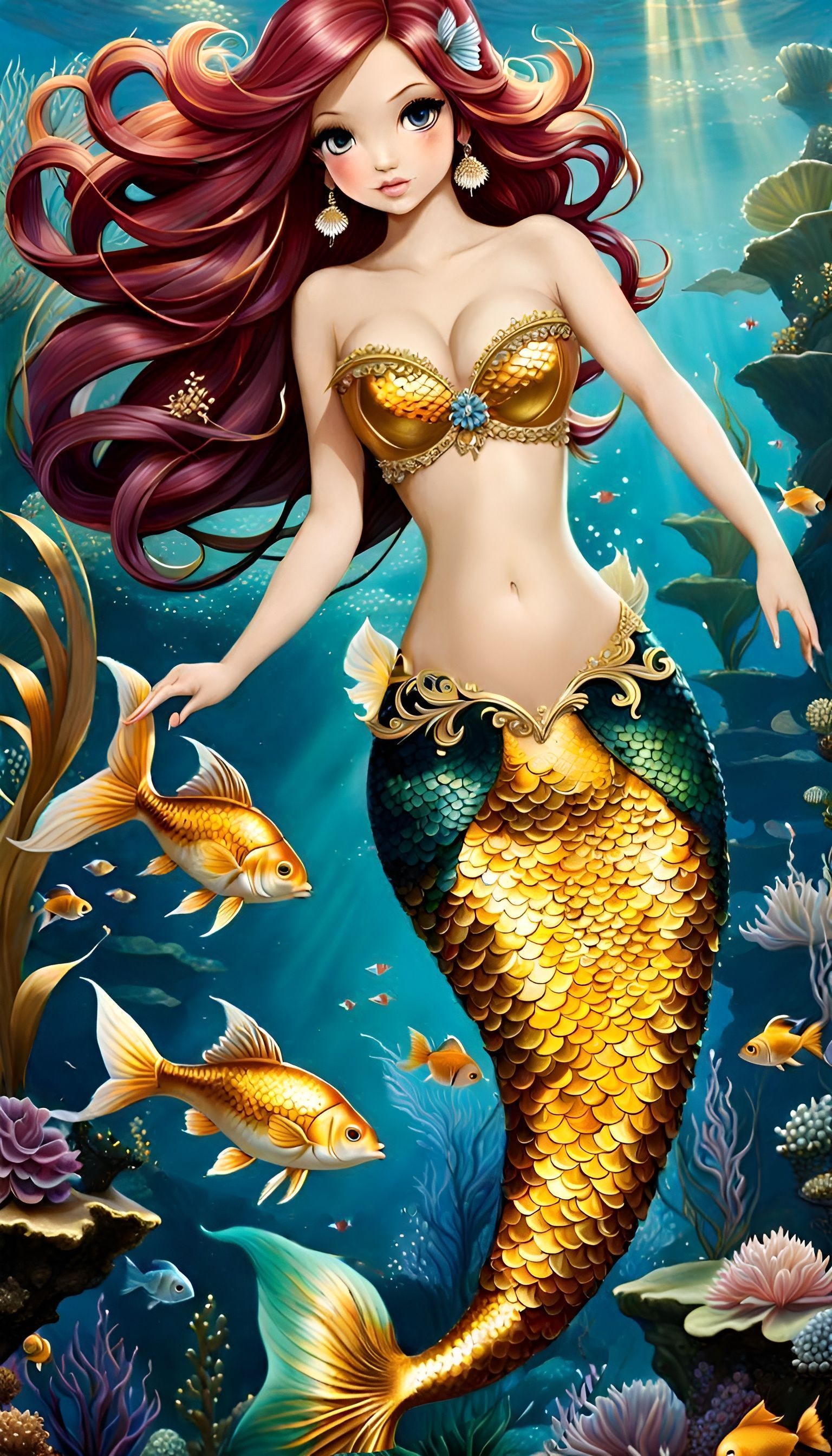 Cute Young Mermaid Princess with Scale Body and Perfect Tale