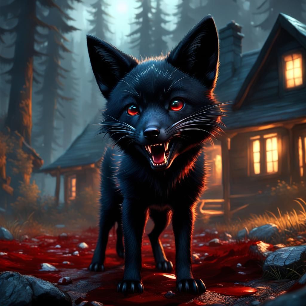 Angry Vampire Fox Pup Animation with Blood Splatter