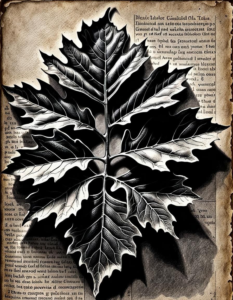 Detailed Ink Drawing of Acorn Leaf