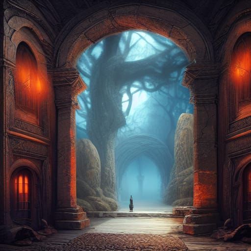 Ancient Door to Fantasy World: Digital Illustration