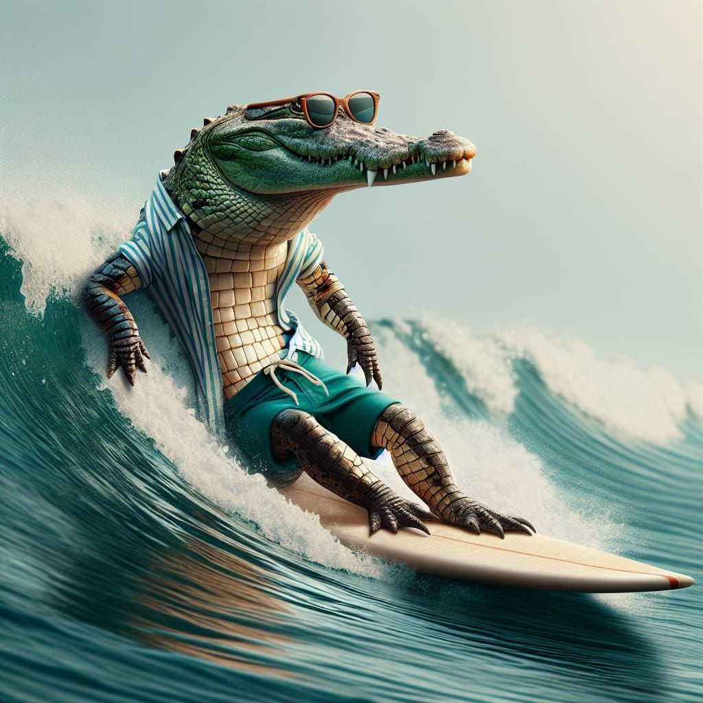 Laid-Back Crocodile Surfs the Perfect Wave