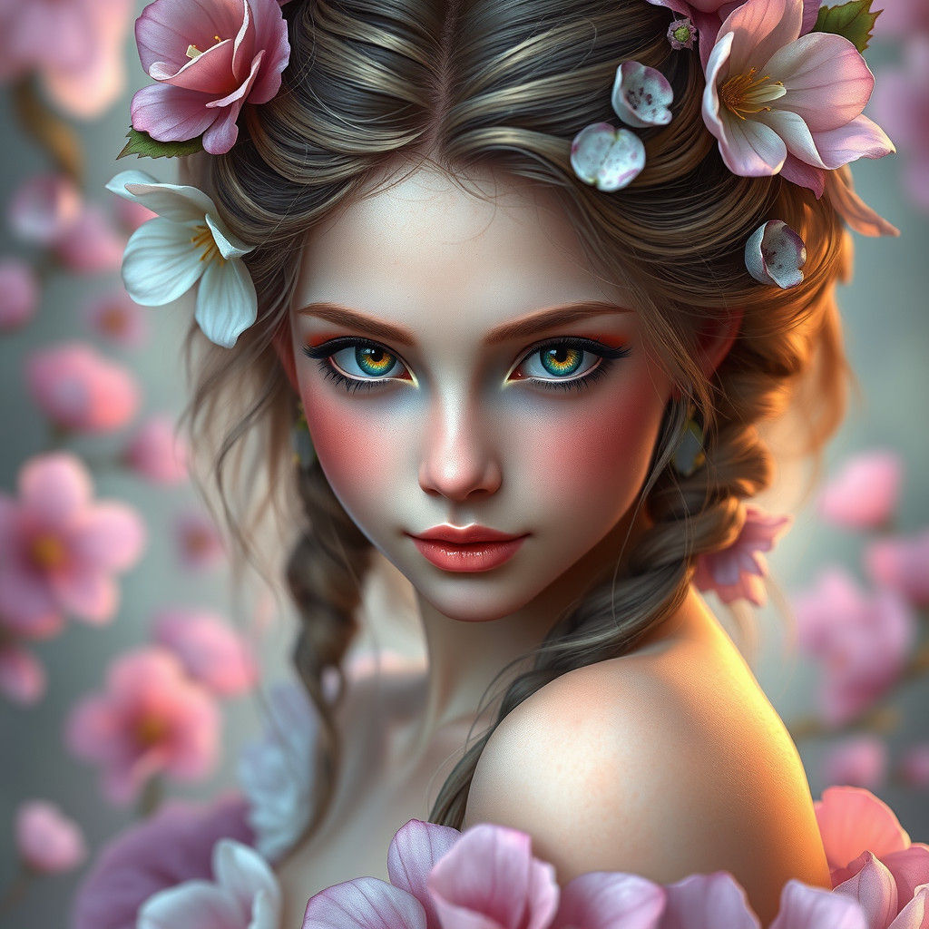 Fantasy Flower Girl Portrait in Art Nouveau Style