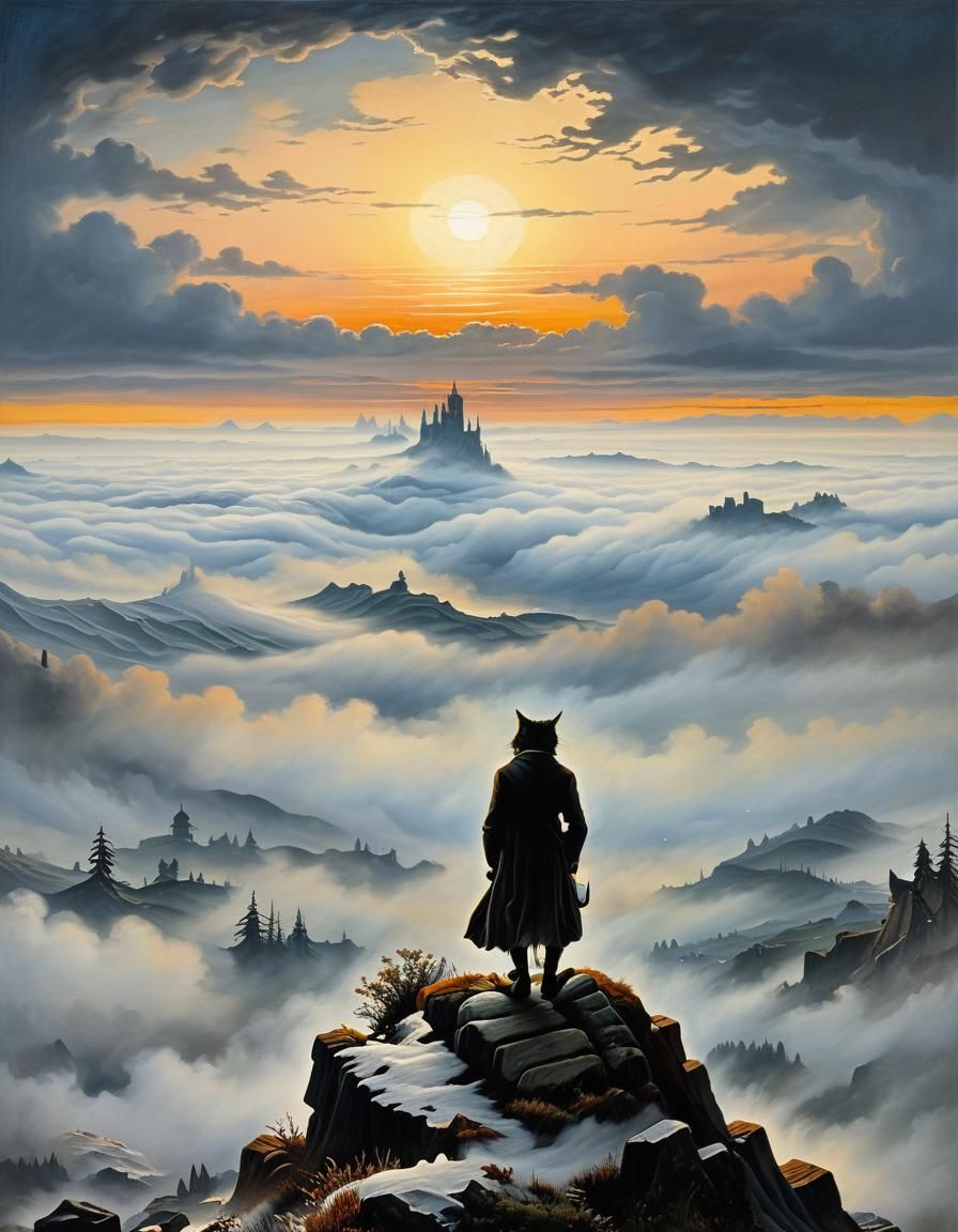 Cat wanderer above the Sea of Fog