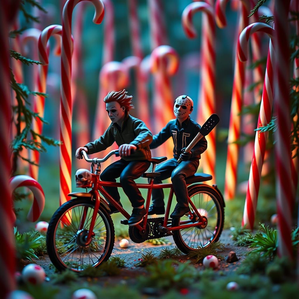 Michael Myers and Jason Voorhees in Candy Cane Forest