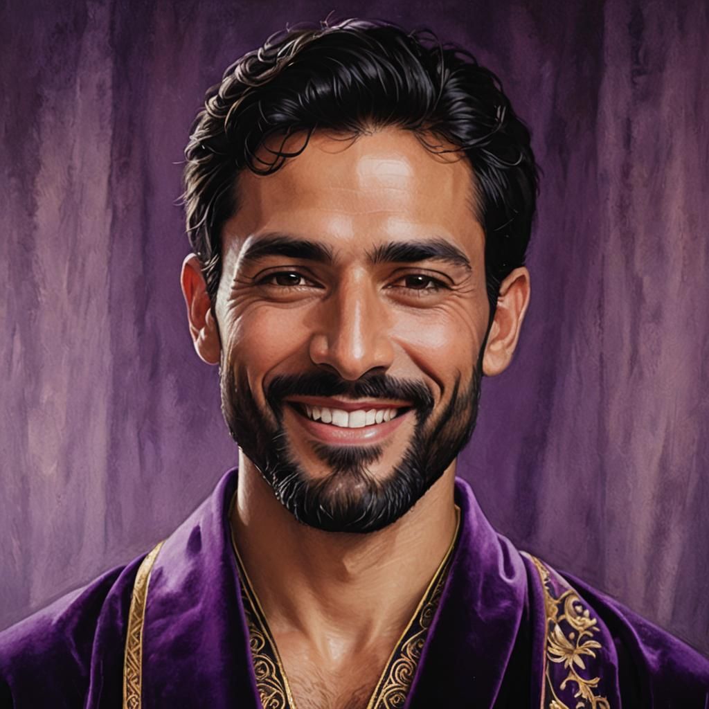 Renaissance Man in Purple Velvet Robe Portrait