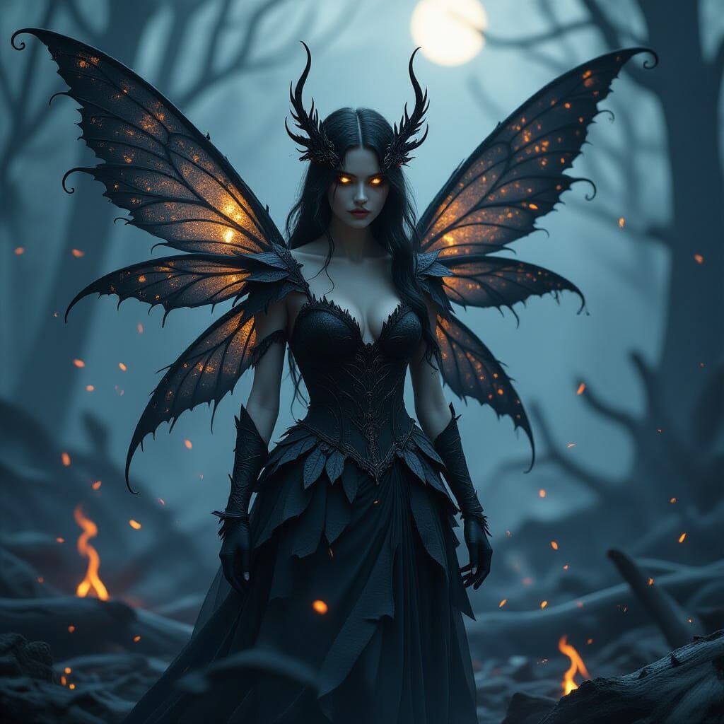 Ash Fairy Emerging from Smoldering Forest Remains