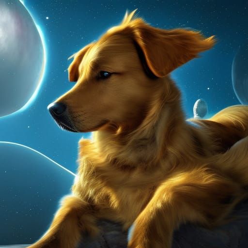 Golden Retriever Puppy in Space: Digital Art
