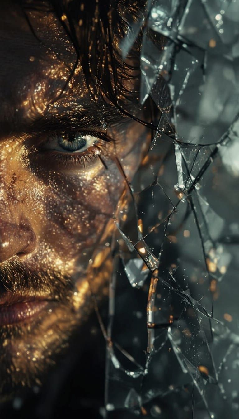 Handsome Man Gazes into Fiery Mirror Realm